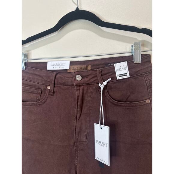 Judy Blue NWT High Waist Flare Jeans Sz 27/8 Garment Dyed Bell Bottoms Brown Red - Picture 2 of 6